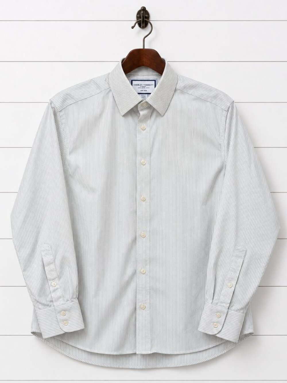 Charles Tyrwhitt Men’s 16/34 Gray Stripe Classic Fit Non-Iron Dress Shirt
